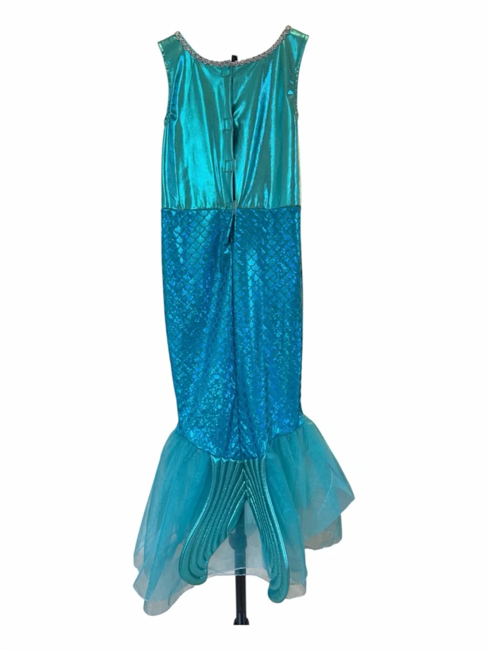 Girl’s Halloween Sparkling Mermaid Costume Dress w Pink Shell Accent - Teal/Blue